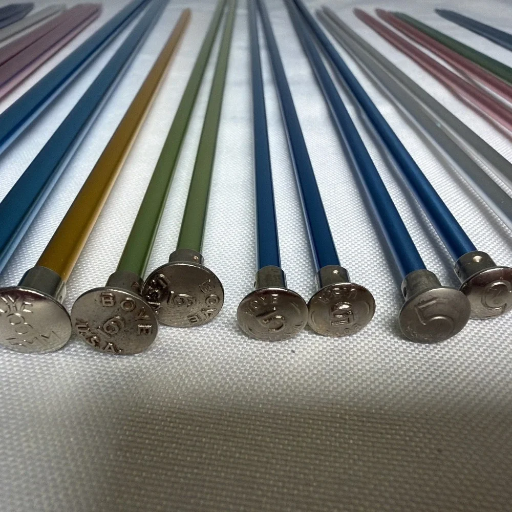 Vintage Boye Aluminum Multi Color Knitting Needles Variety Of Sizes Lot Of 29
